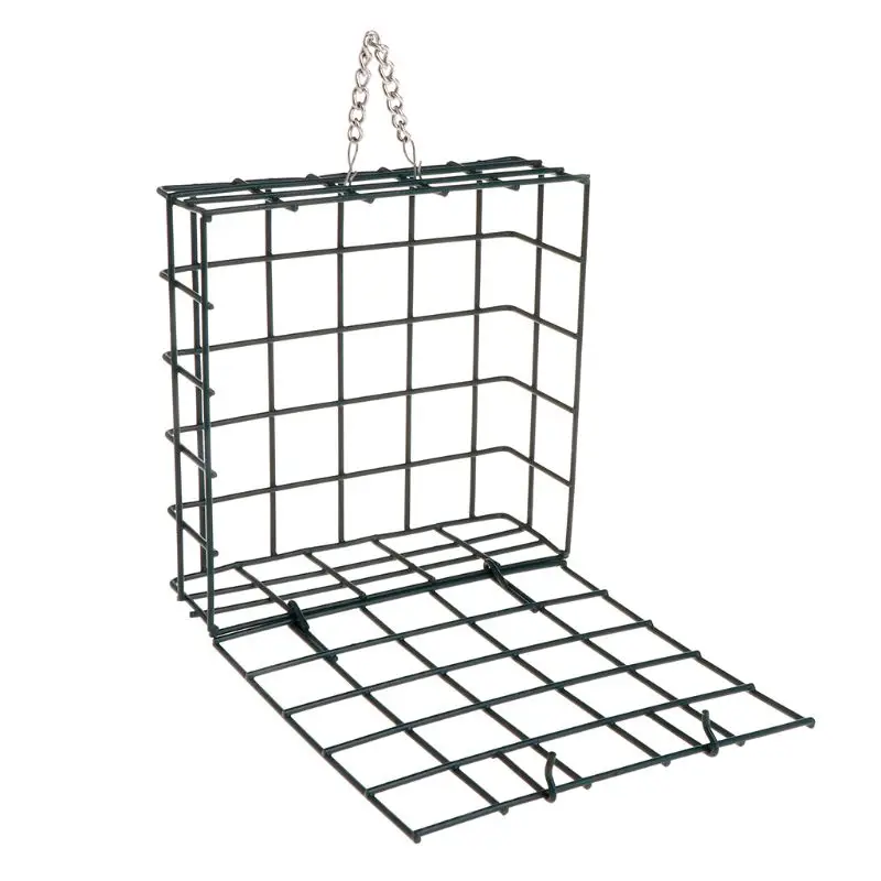 Bird Feeder Green Cube Cage Food Container Outdoor Wild Birds Parrot Feeding Hanging Tree Portable Fruit Vegetable Park Garden