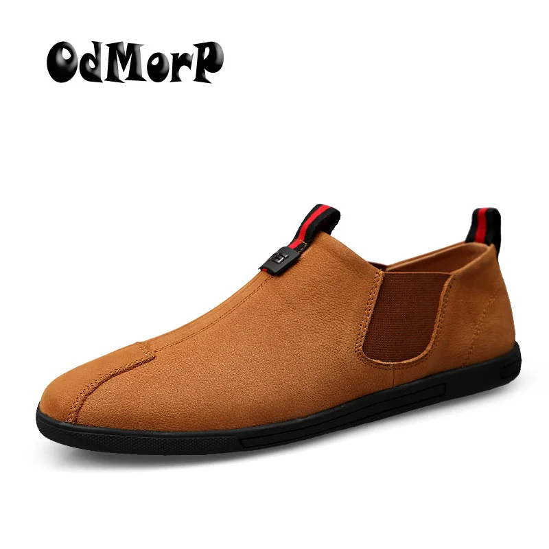 

ODMORP Handmade Men Shoes Genuine Leather Shoes Slip On Loafers Big Size 38-47 Comfotable Soft Moccasin Casual Shoes Men's Flats