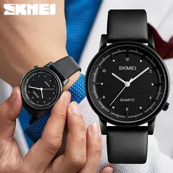 SKMEI лучшие брендовые роскошные кожаные Кварцевые наручные часы ультра тонкие часы мужские 3Bar Водонепроницаемость минималистский часы