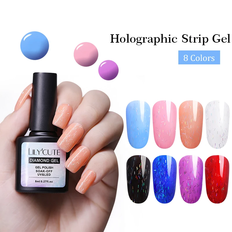 

LILYCUTE UV 8ml Holographic Strip UV Nail Gel Polish Glitter UV LED Gel Varnish Soak-off Long Lasting Nail Lacquer Manicure