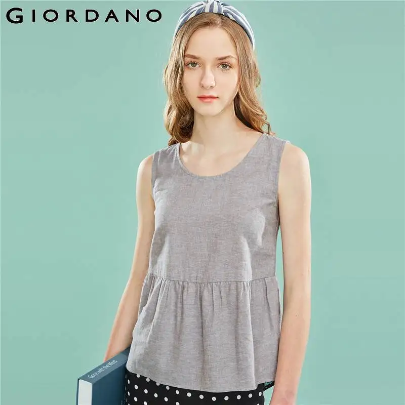 Giordano женская рубашка жилет Женский Гладкий льняной хлопковый с оборками на