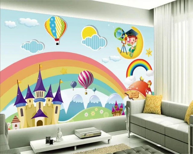 Beibehang Custom Wallpaper Kids Room Mural Rainbow Castle Cartoon Beibehang Custom Wallpaper Kids Room Mural Rainbow Castle Cartoon Backdrop For Walls