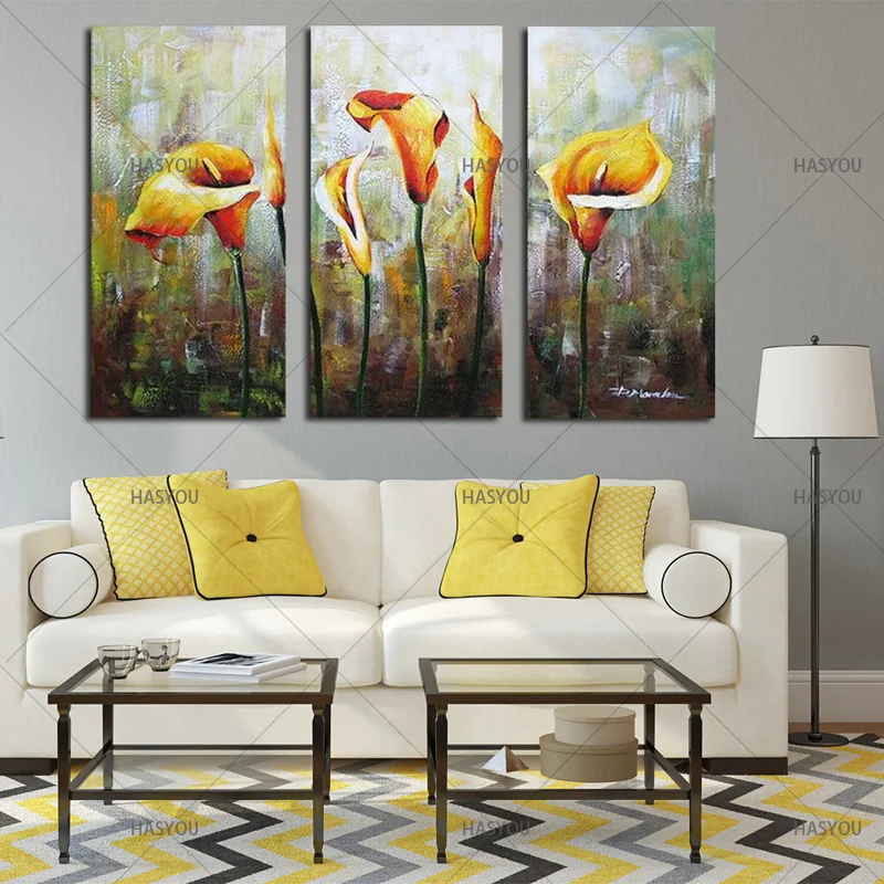 Hand-Painted-3pcs-Modular-Calla-Lily-Flower-Picture-Oil-Painting-On-Canvas-Wall-Art-Gift-Living (3)