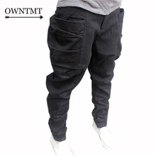 Популярные мужские черные длинные штаны, джинсы для мужчин, хип-хоп штаны-шаровары, мужские обтягивающие брюки с заниженным шаговым швом, повседневные джинсовые брюки