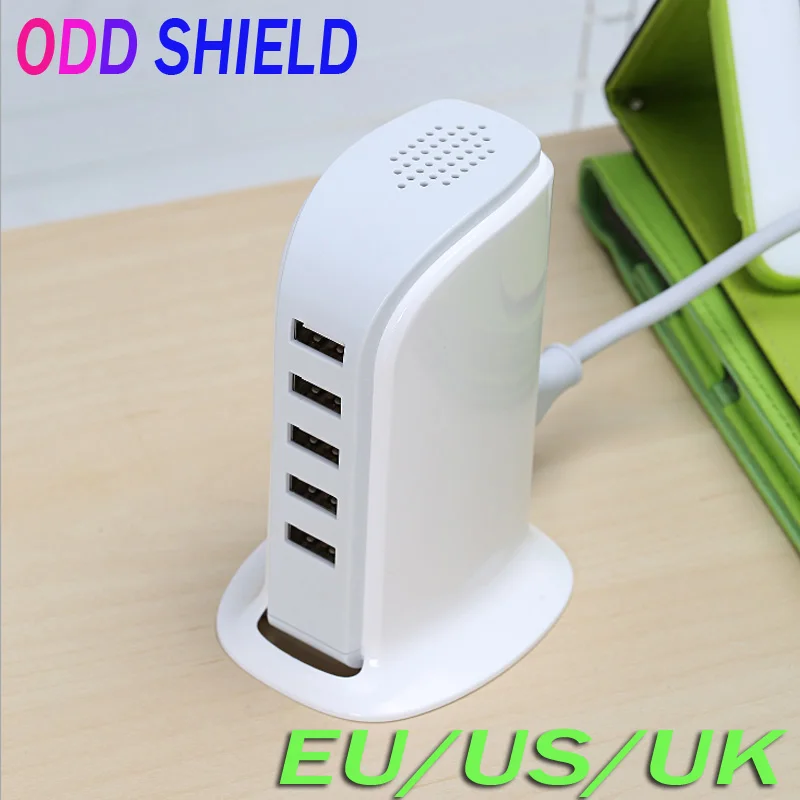 

EU US UK Plug 5 Ports Multiple Wall USB Charger 30W 5V 6A Smart Adapter Android Mobile Phone Charging Data Device ODD SHIELD