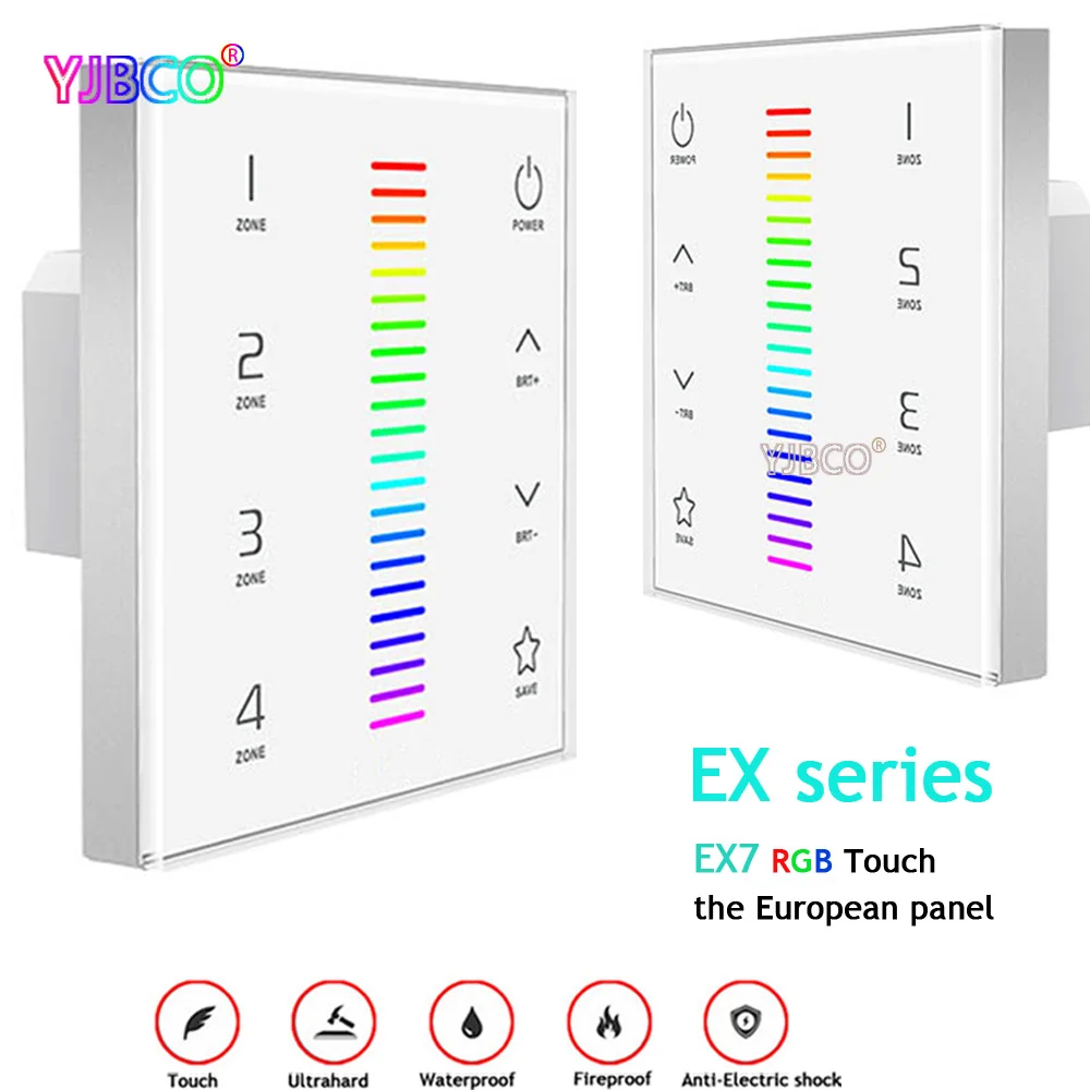 

LTECH EX7 RF 2.4GHz, DMX512 Output Signal Wall Mount RGB 4 zone Touch Panel controller AC100-240V for RGB led bulb led lamp