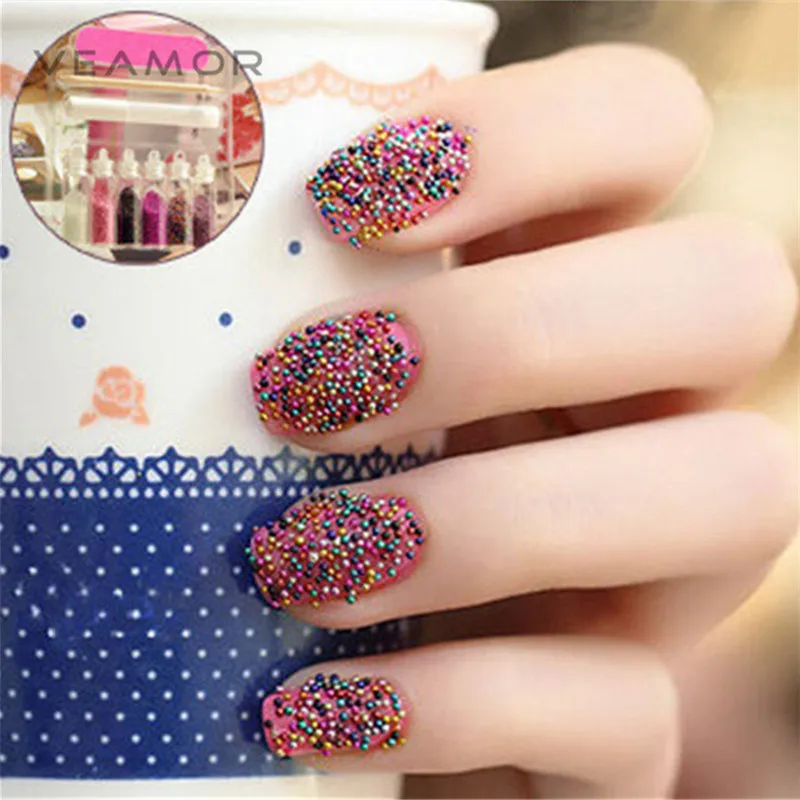 

3D Nail Art 6 Bottle With Nail Tool Caviar Nails Decoration Set 6 Fashion Color Caviar With Glue And Nail File Drill Set