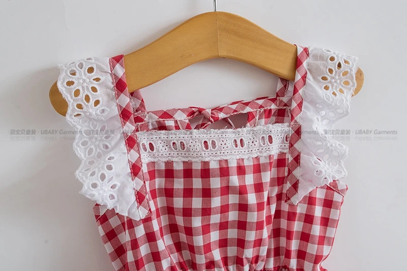 Fly Sleeve Plaid Princess Dress for Little Girls - Elastic Lace Baby Clothes - Kids Dresses image 4