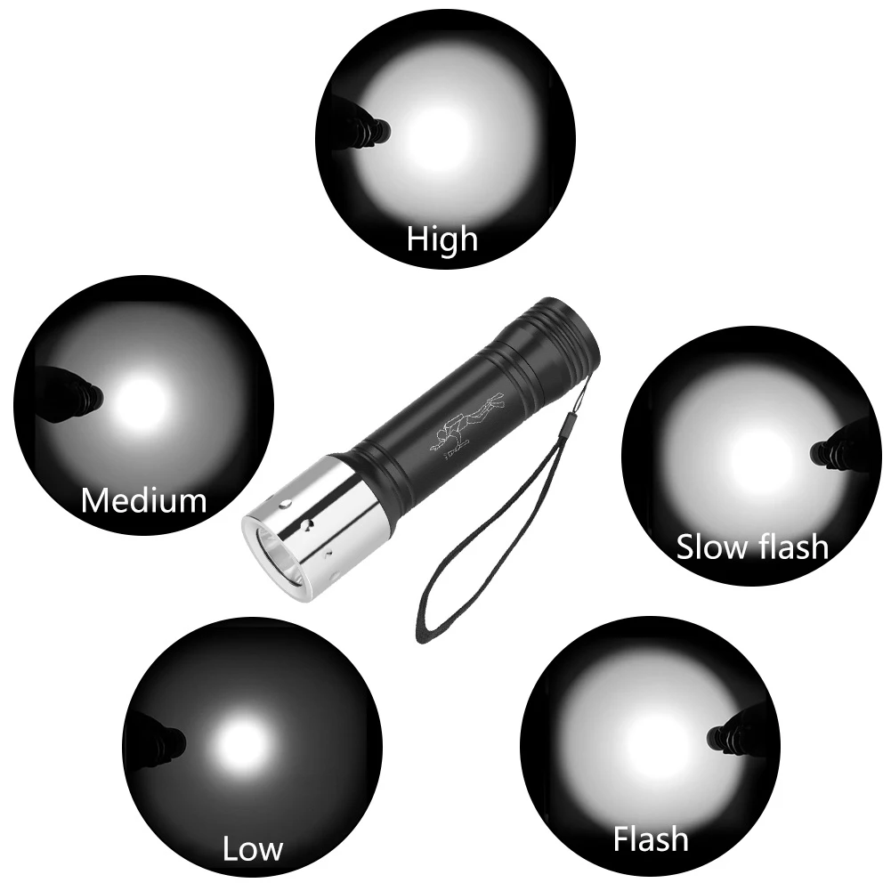 Алюминиевый T6 светодиодный фонарик для подводной лодки, фонарик для дайвинга, водонепроницаемый подводный фонарь с ремешком на запястье