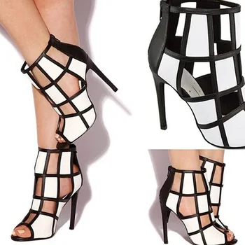 

fashion cut-outs mixed color microfiber ankle boots for women sexy peep toe riding boots woman summer boots high heel sandals
