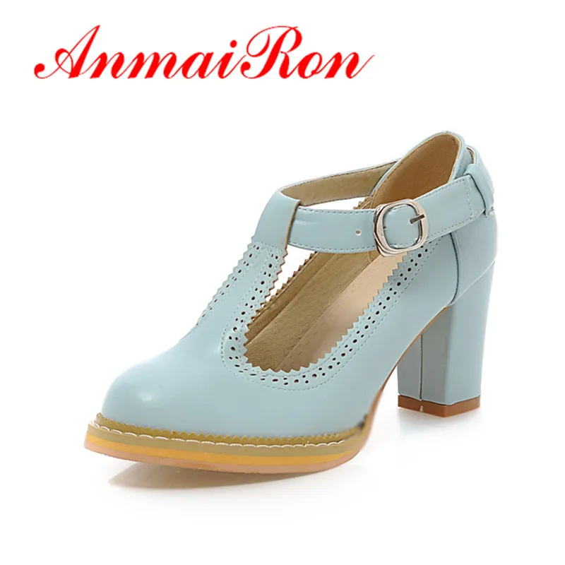 

ANMAIRON Summer Women Fashion Pumps Shoes Square Heel Pumps High Heels Office Soft Leather 3 Colors Spring Round toe Pumps