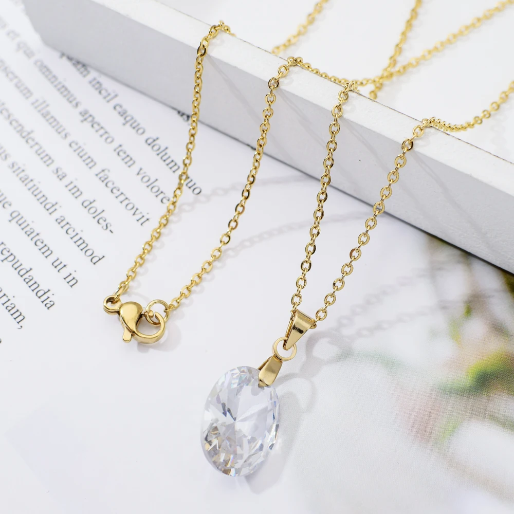 ZMZY Simply Oval Cubic Zirconia Pendant Necklace Women Jewelry Stainless Steel Necklace Choker Bohemian Collar Minimalism Gift - Image 2