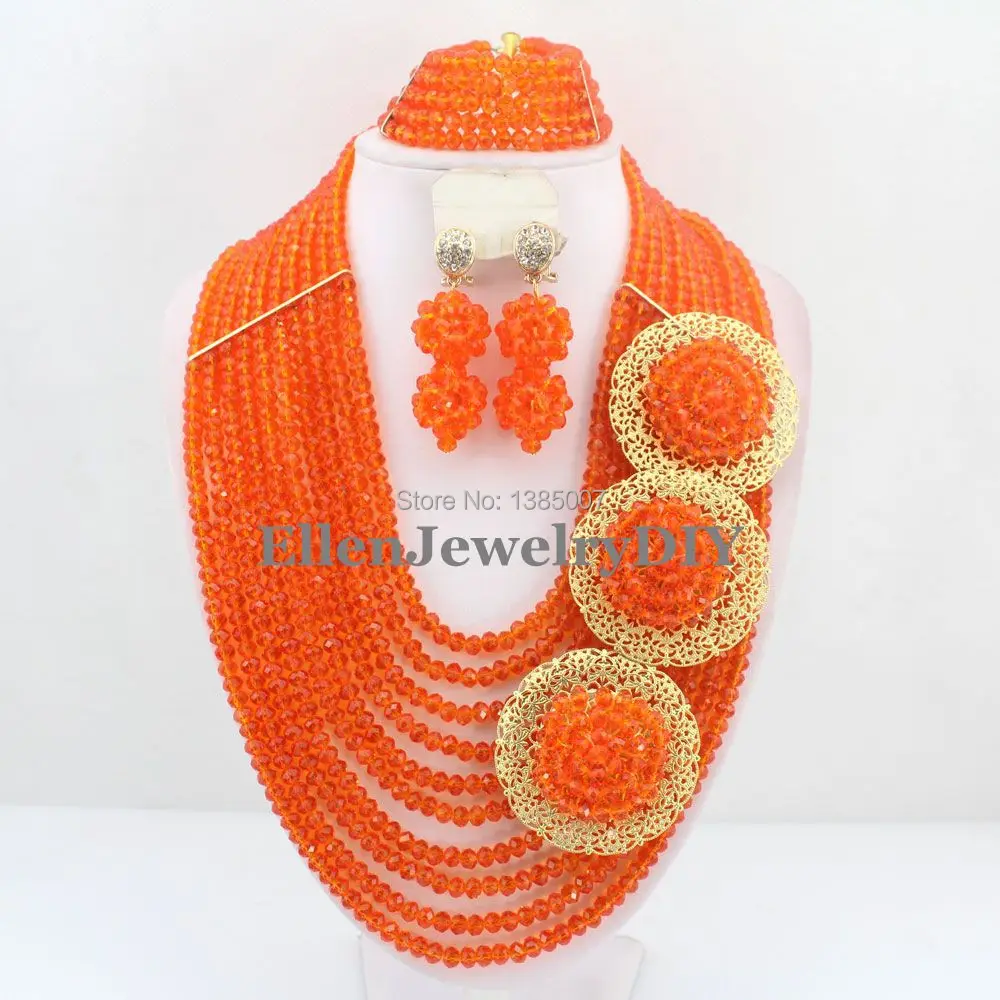 

Orange African Beads Jewelry Set Crystal Beads Necklace Set African Jewelry Set Crystal Jewelry Set W7533