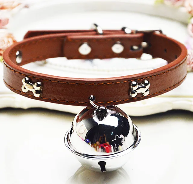 Puppy Dogs Collar Bell PU Leather Cat Supply Collars Pet Neck Strap