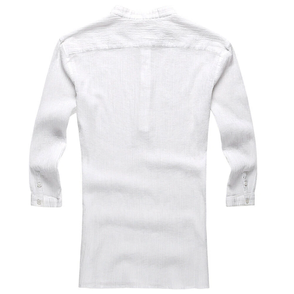 Men Summer Linen Shirt New Fashion Men's Button Retro High Quality V-Neck Tops Mens Clothes 2019 Man Pullover Tops Shirts