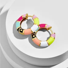 Новинка, радужные цветные эмалированные позолоченные женские huggie модные серьги-кольца серьги в форме конфет