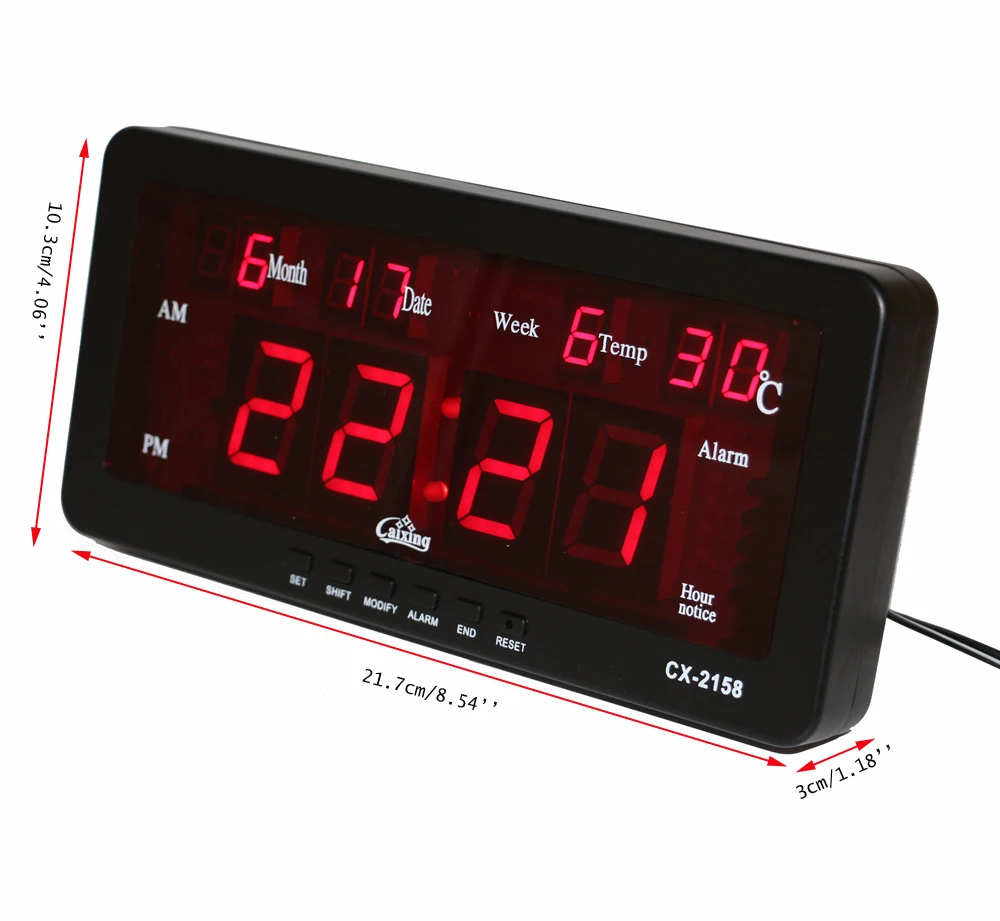 Электронный СВЕТОДИОДНЫЙ Будильник с цифровым календарем с датой температуры и неделей или настенным креплением для гостиной