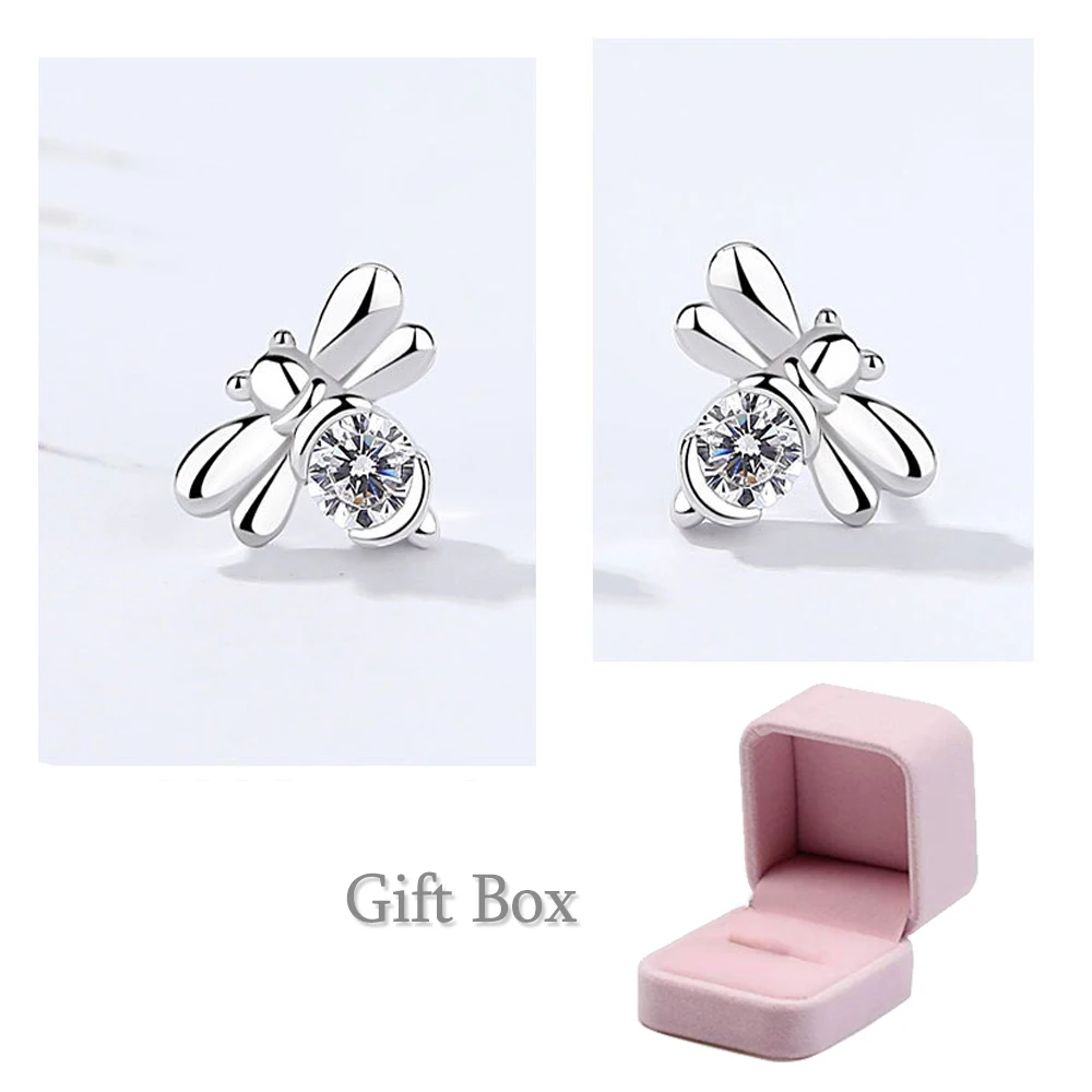 Bee Silver Earrings Studs Jewelry cute Lovely Honey Animal crystal for Women Girls Gift | Украшения и аксессуары