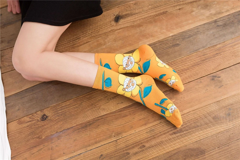 Women's Funny Cartoon Crew Harajuku Hip Hop Street Art Cotton Tube socks Lover's Gift Socks For Summer Autumn