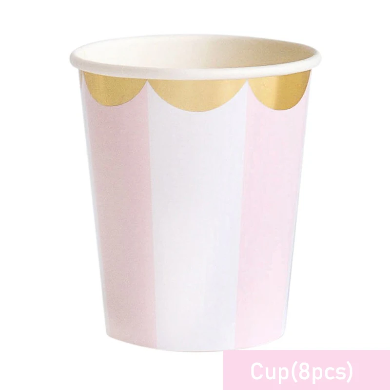 Вечерние Розовые синие полосатые одноразовые посуда бумажные тарелки салфетка полосатые чашки день рождения, детский душ Свадебные украшения для вечеринки - Цвет: Cup 8pcs