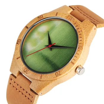 

YISUYA Gift Men Wooden Watch Brown Genuine Leather Band Strap Bamboo Wood Analog Quartz Wristwatch Male Fashion
