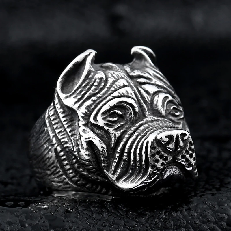

316L Stainless steel steam ram Men punk ring Dog head Powerful Skull man Band gothic rings Jewelry Gift For Him