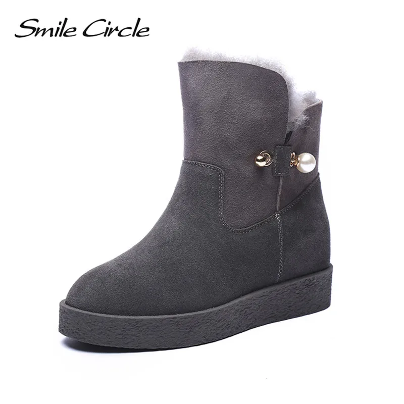 

Smile Circle Women Winter Snow Boots Suede Leather Ankle Boots Fashion Waterproof Wool Warm Wedges Platform Shoes 2018