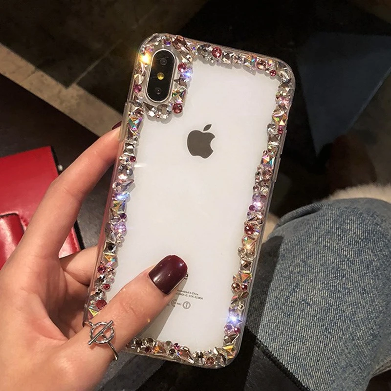

For iPhone 5S Case Bling Diamond Jewelled Transparent Case for iPhone X XR XS MAX 6 6S 7 8 Plus Case Soft TPU Rhinestone Cover