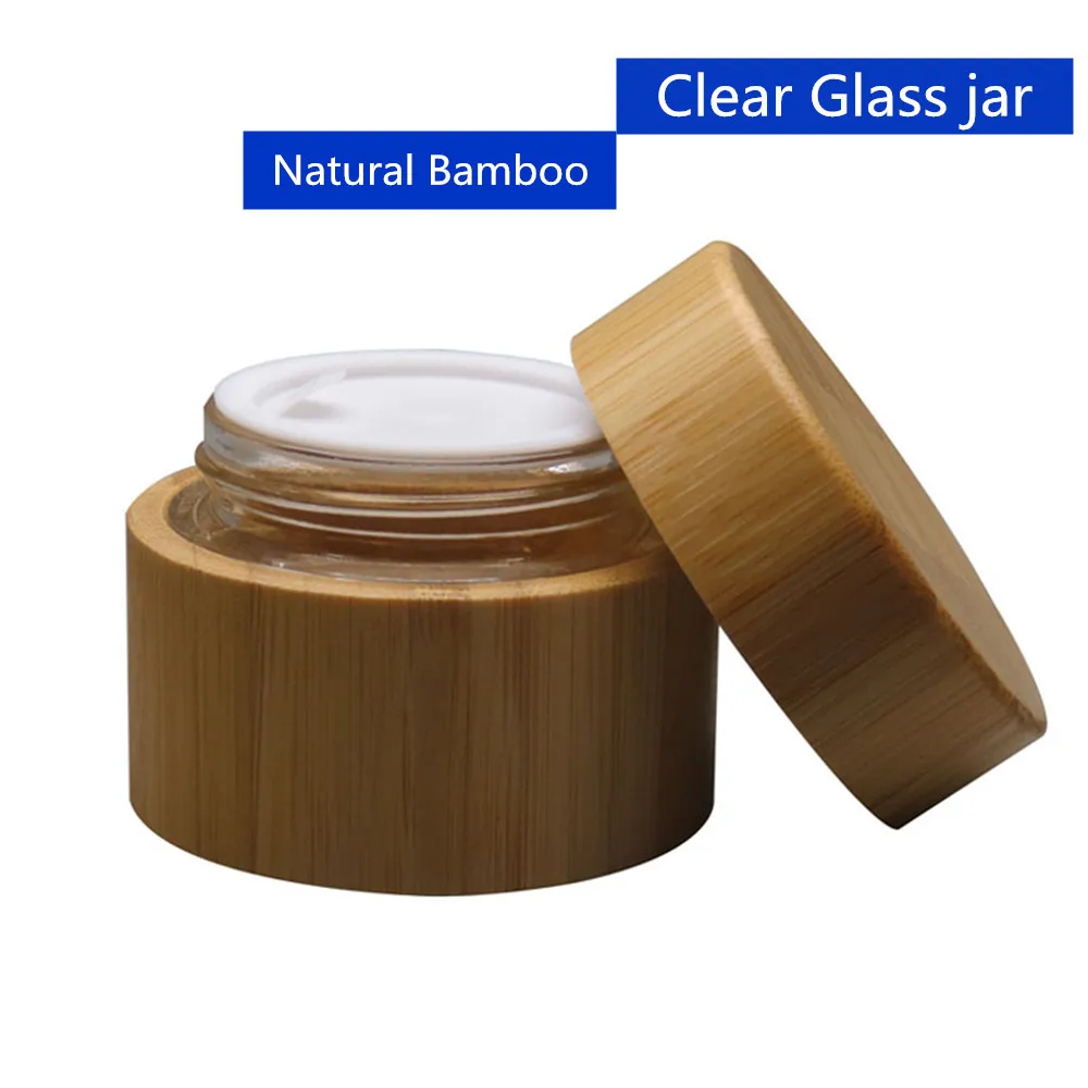 

2 PS 50g Bamboo Container Glass Cream Jar Portable Travel Jars Cosmetic Packaging Empty Natural Wood Jar With Lid Reuse
