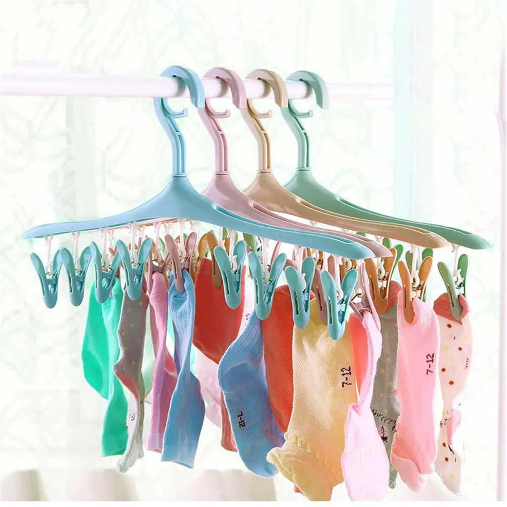 

Plastic Children Kids Baby Clothes Hanger Drying Rack With 8 pins 1PC Multifunction Clothespins For Socks Underwear 4 Colours
