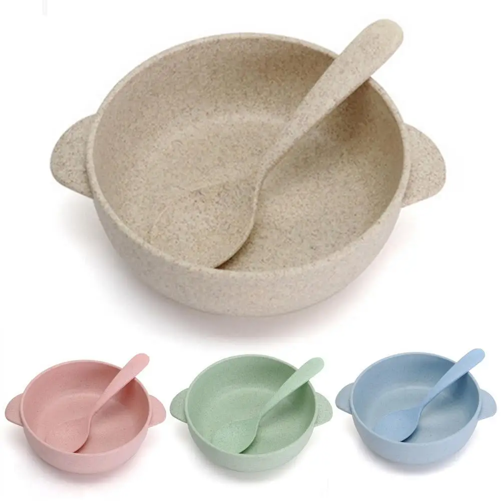 

2 Pcs/Set Baby Feeding Food Tableware Panda Wheat Kid Dishes Eco-Friendly Children Training Dinnerware Plate Bowl Spoon