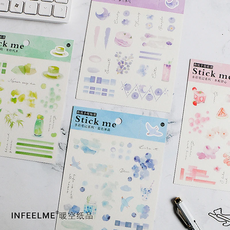 

1pc Watercolor Notes Theme Paper Sticker Gift DIY Kawaii Scrapbooking Sticky Stationery Escolar Bullet Journal Stickers