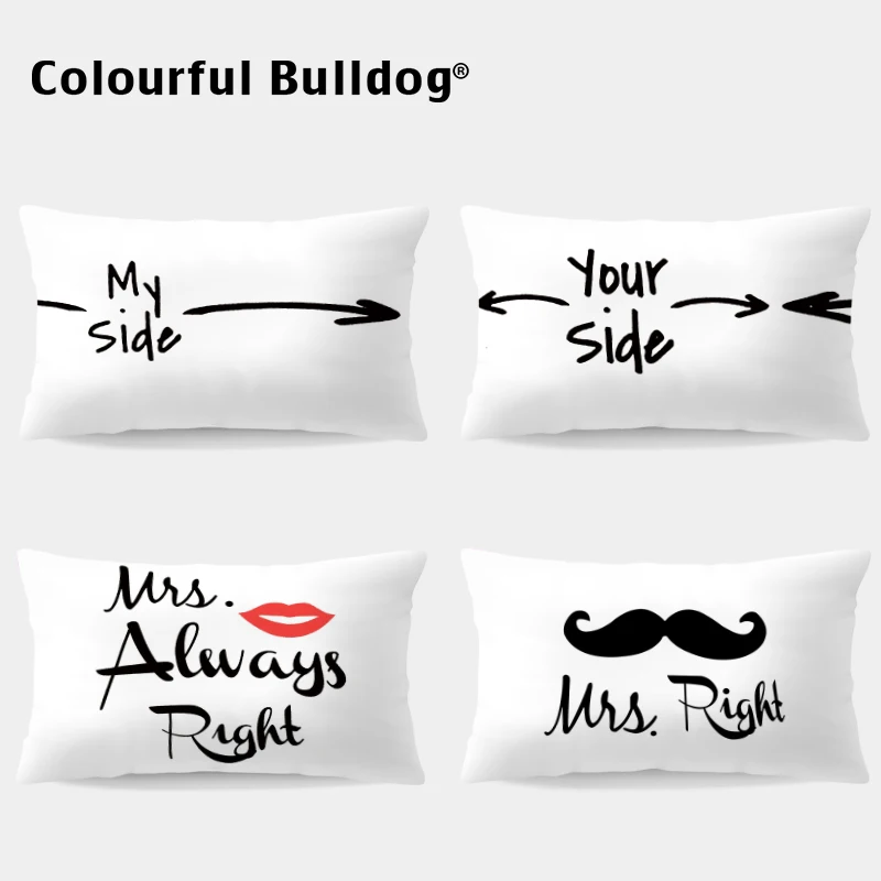 

Couple Letter Throw Cushion Covers My Side Your Side Yes I Do LO VE Pillowcases Red Lip Handlebar Decorate Living Room 30*50 cm