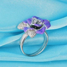 

WindJune Enamel camellia Silver Ring For Women 925 Sterling Silver Ring Boho Engagement Party Fine Jewelry Anillos De Plata 925