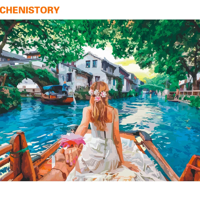 

CHENISTORY Frameless Sweet Lover DIY Painting By Numbers Picture Modern Wall Art HandPainted Oil Painting For Wedding Decoration