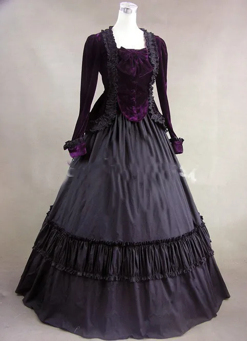 2014-Custom-High-Quality-Elegant-Purple-And-Black-Long-Sleeve-Vintage-Medieval-Gothic-Victorian-Ball-Gown