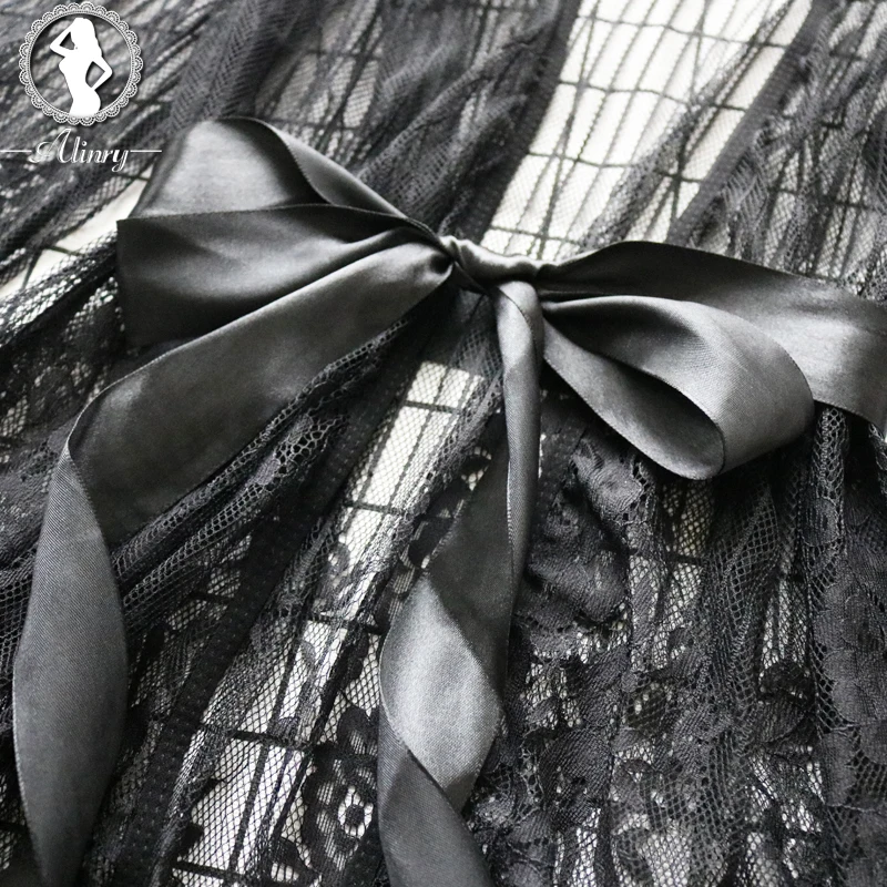 ALINRY New Sexy lingerie women plus size transparent underwear black white lace babydoll sexy chemise bow deep-V robes costumes