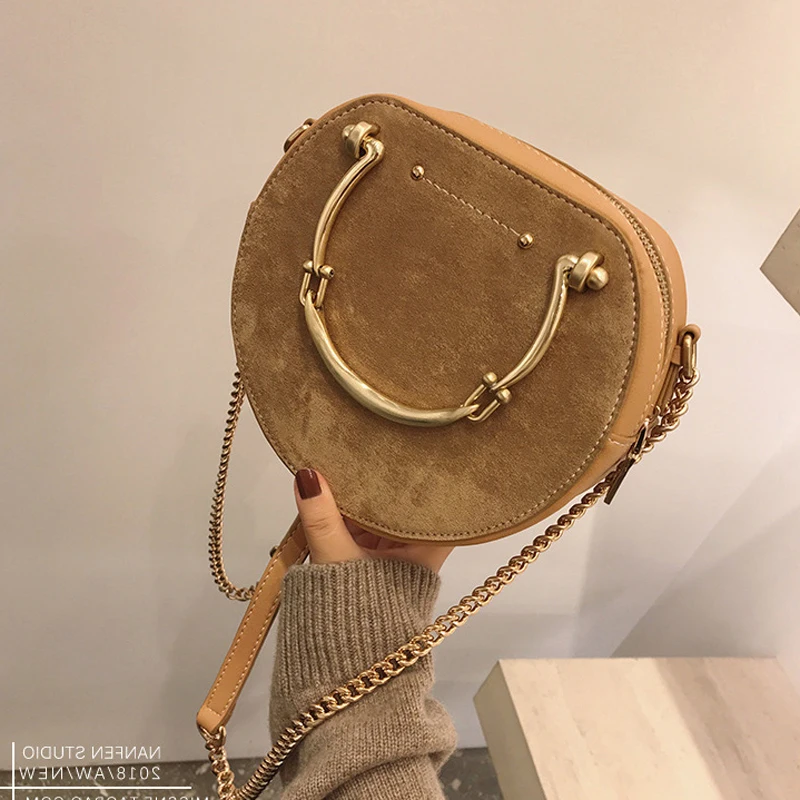 

2019 Circular Women's Bag Scrub PU Leather handbag Retro Handbag Small Round Women Shoulder Mini Bag