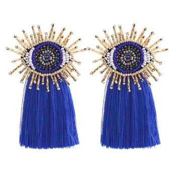 

Sehuoran Brand Ethnic Long Tassel Earrings Women 2019 Boho Eye Beads Design Drop Earrings Women Statement Jewelry Oorbellen Gift