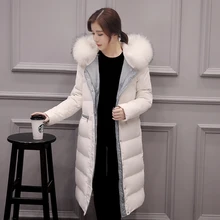 Женское пуховое пальто, куртка до колена, женская пуховая парка с настоящим меховым воротником, утолщенное зимнее пальто больших размеров, женское черное, белое пальто