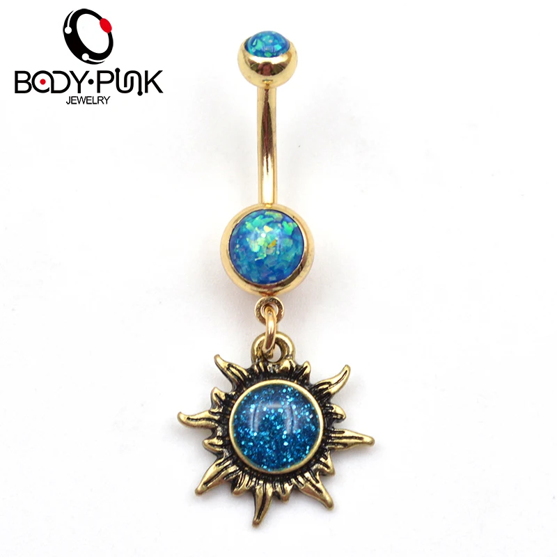 BODY PUNK Burnished Gold Sun Belly Button Rings Chains For Women Navel