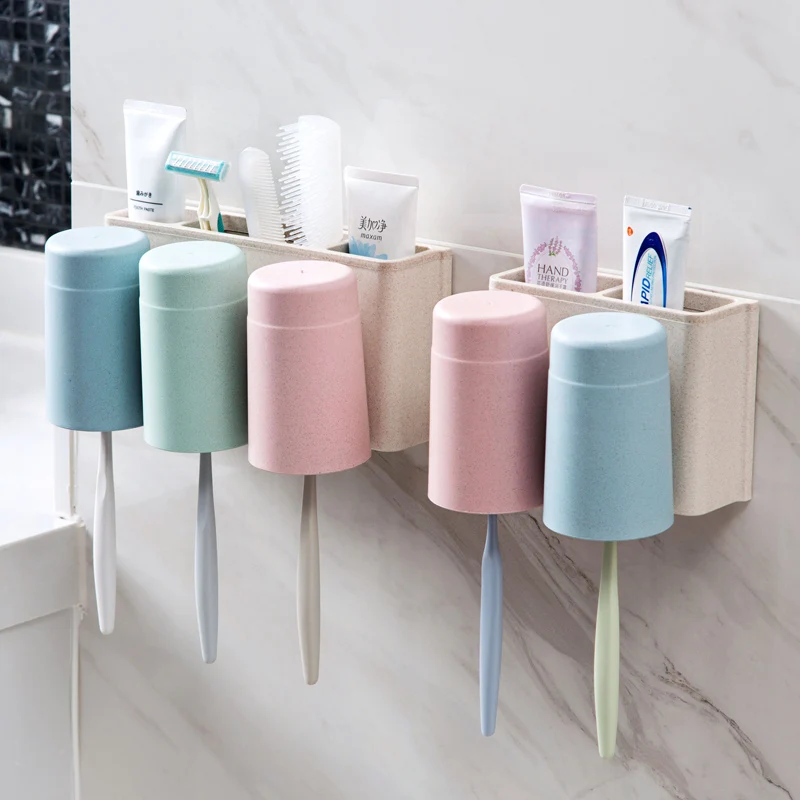 Paste wall mounted toothbrush holder mouth wash cup wash set creative