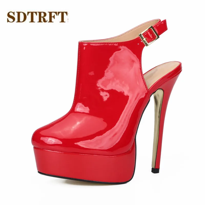 

SDTRFT platforms Stiletto female Summer shoes woman 16cm Thin High-Heeled Round Toe sexy Ladies RED wedding pumps Plus:40-47 48