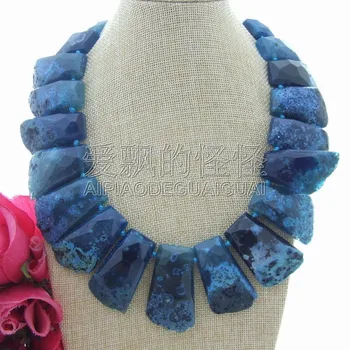 

N080911 19" 19x40mm Blue Stone Statement Necklace