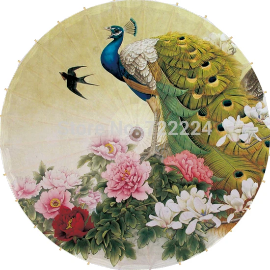 

Free shipping Dia 50cm chinese handmade peafowl standing in the peony picture oiled paper umbrella decoration parasol umbrella