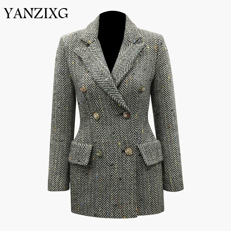 

2019 New Early Autumn Fashion Women Clothes Turn-donw Collar Full Sleeves Double Breasted Wool High Waist Coat Z133