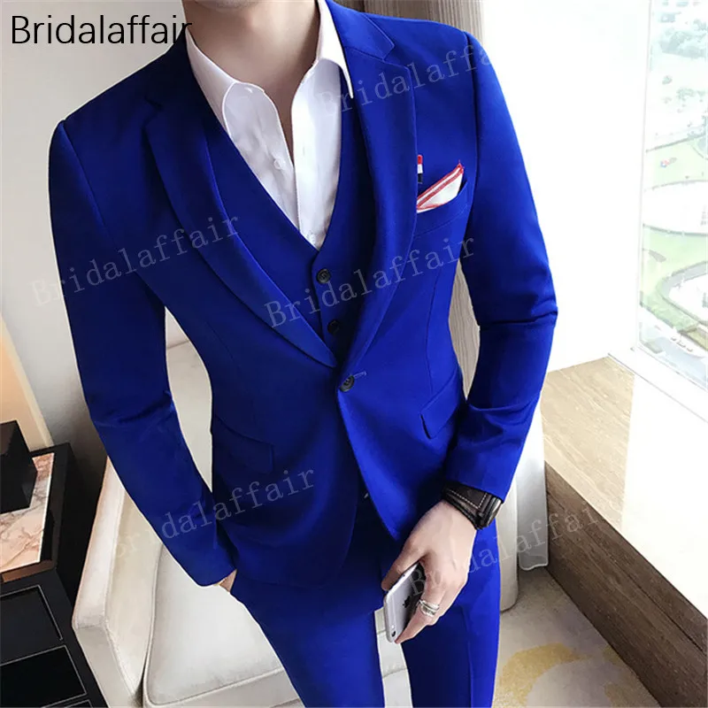 

KUSON Men Suit 3 Pieces Business Custom Made Slim Fit Blazer with Pants Set Formal Royal Blue Tuxedo for Men (Jacket+Pants+Vest)