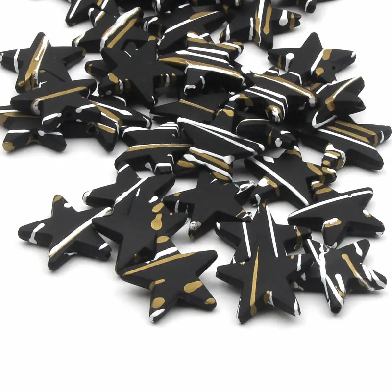 

22mm 20pcs Black Pentagram Acrylic Beads For Jewelry Necklace Making Diy Loose Spacer Bead Accessories