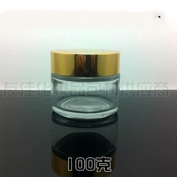 100g clear glass cream jar with shiny gold aluminum lid, 100 grams cosmetic jar,packing for sample/eye cream,100g galss bottle 100g clear glass cream jar with shiny gold aluminum lid, 100 grams cosmetic jar,packing for sample/eye cream,100g galss bottle