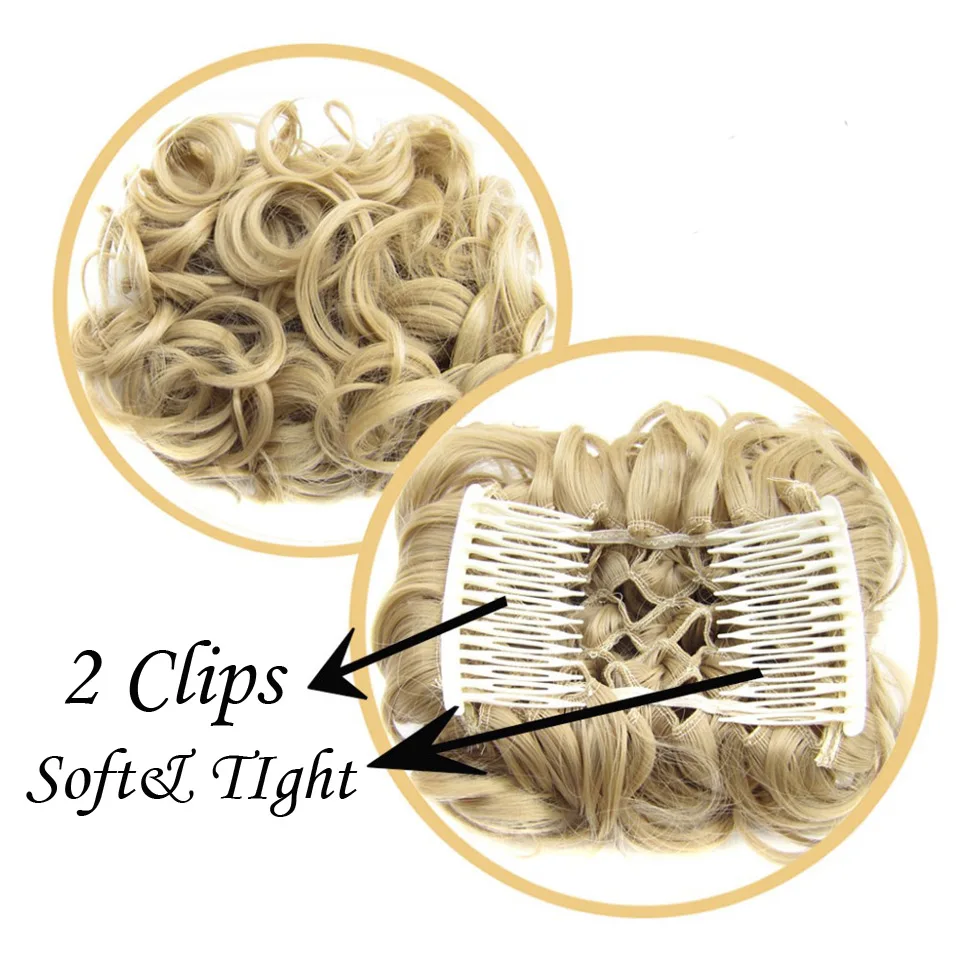 S-noilite 80g Short Women Synthetic Hair Chignon Clip In Curly Hair Pieces Chignon Updo Cover Ponytail Extension Bride Hair Bun